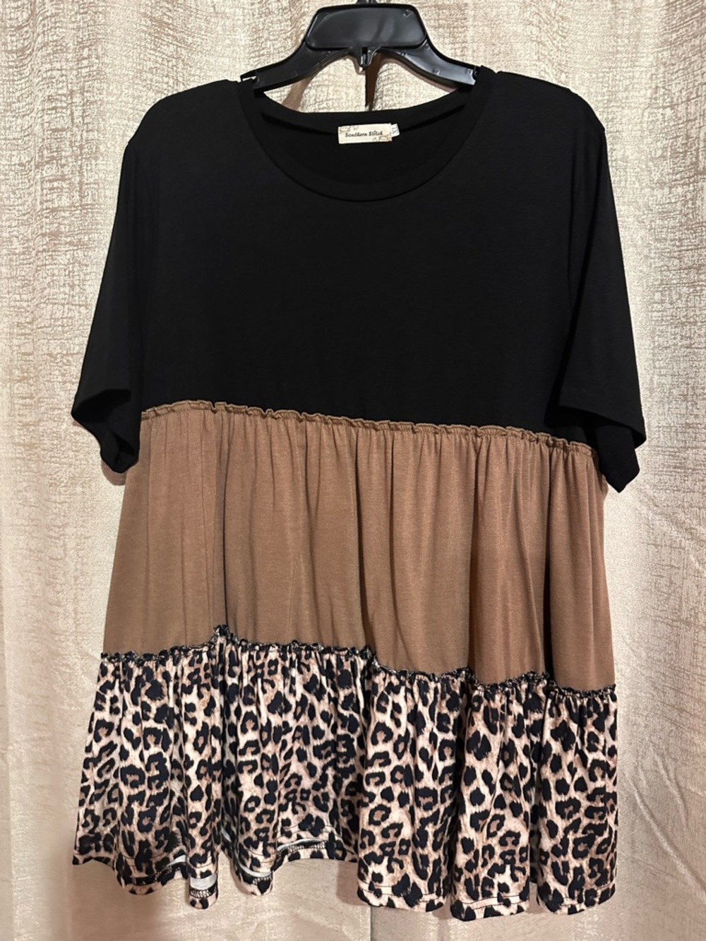Black & Brown Tiered Tunic with Leopard Hem